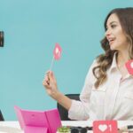 beautiful woman happy record video